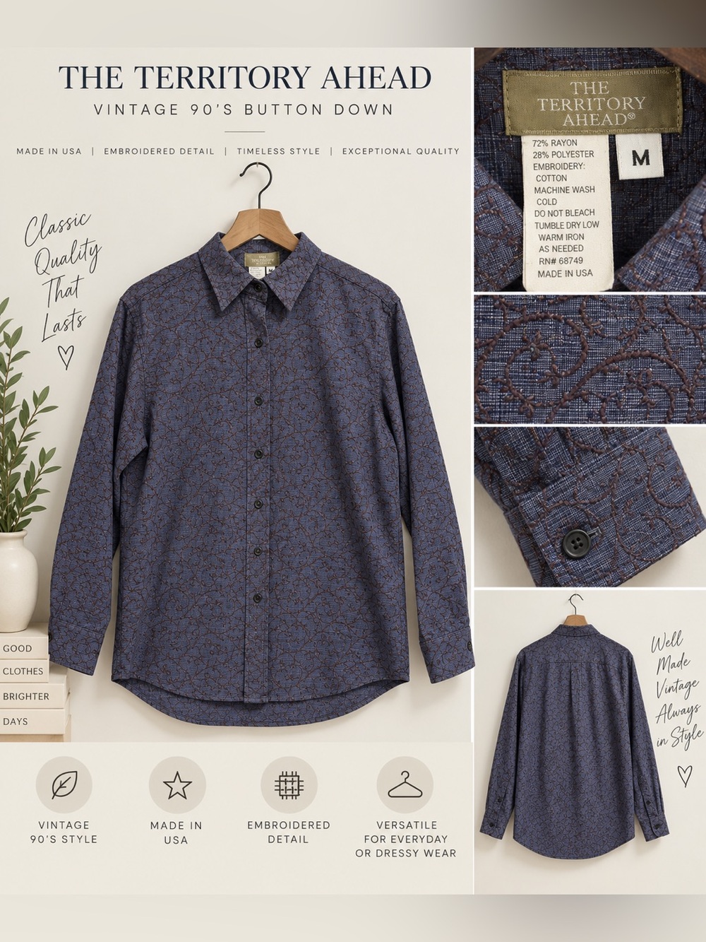 90’s are back! The Territory Ahead Navy Patterned Long-Sleeve Button-Down Shirt